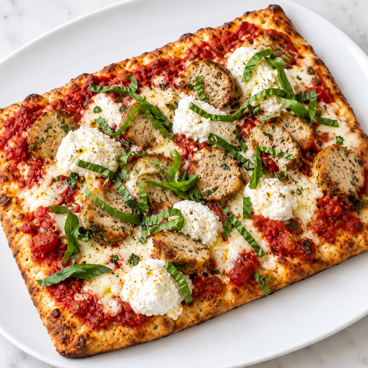 Chicken Meatball, Ricotta & Basil Flatbread