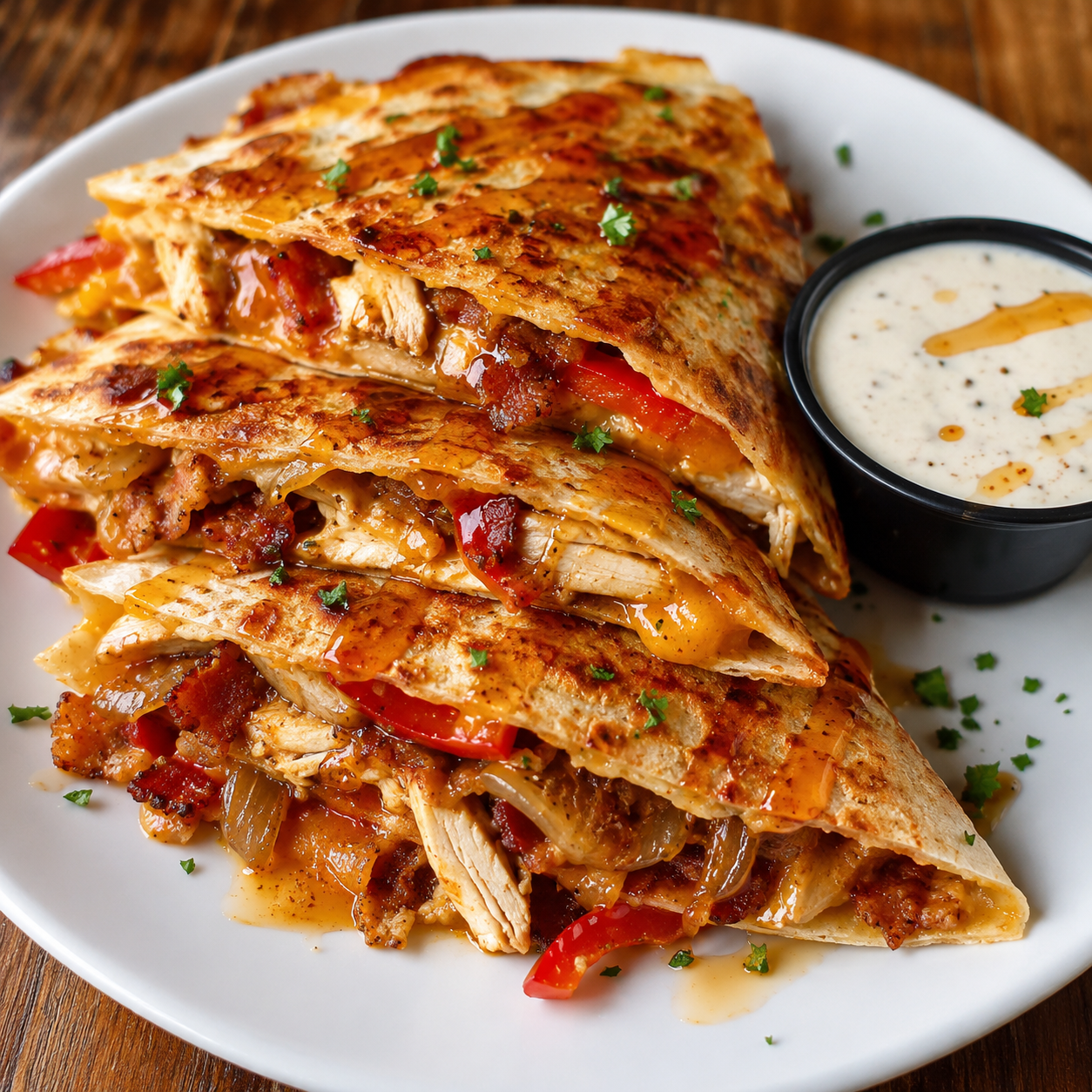 Hot Honey Bacon Chicken Quesadillas