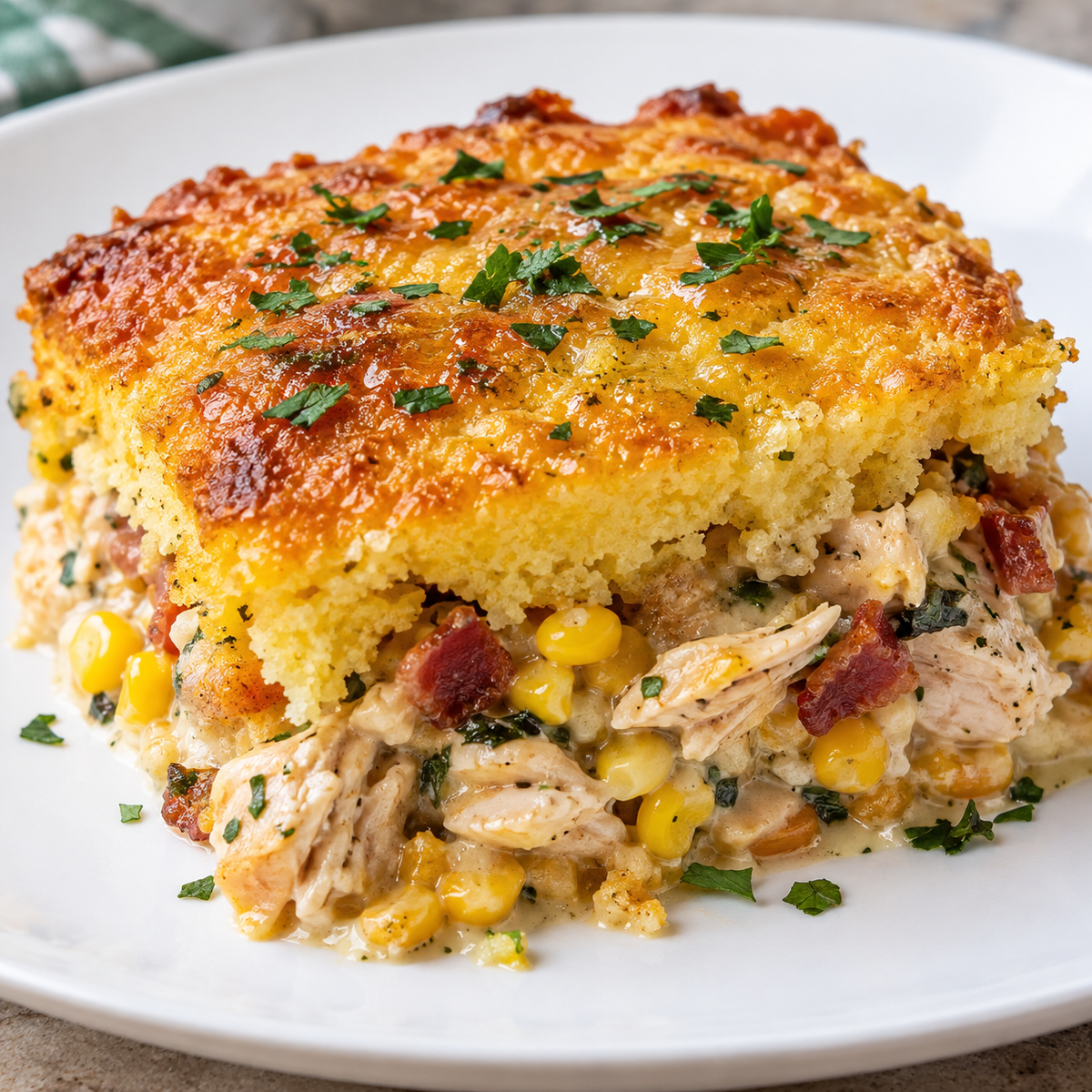 Honey Butter Cornbread Chicken Pie