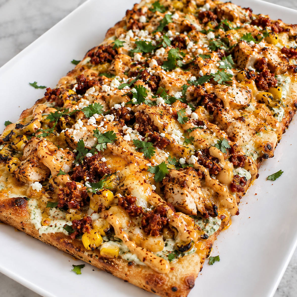 Chicken Chorizo Elote Flatbread