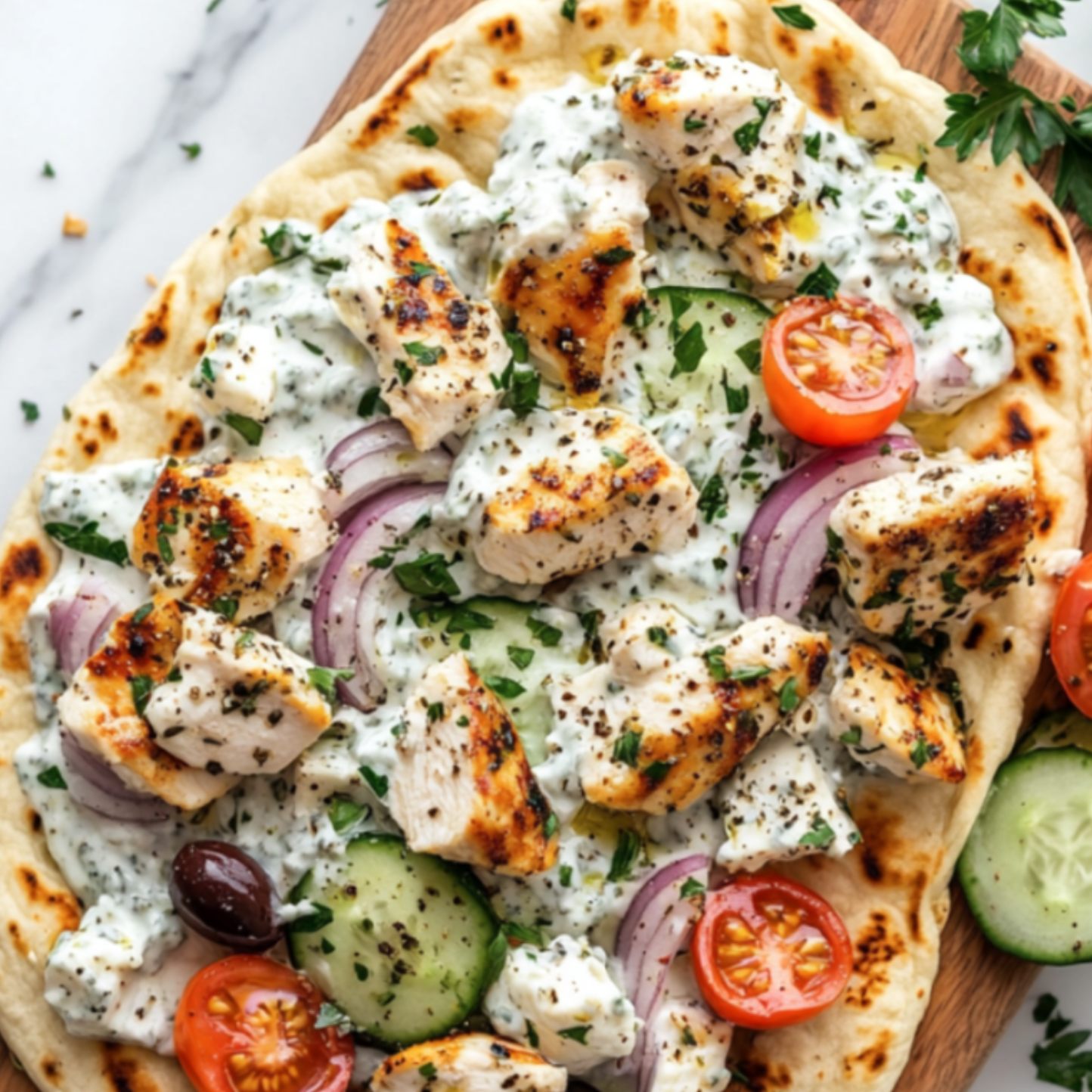Greek Chicken Flatbread